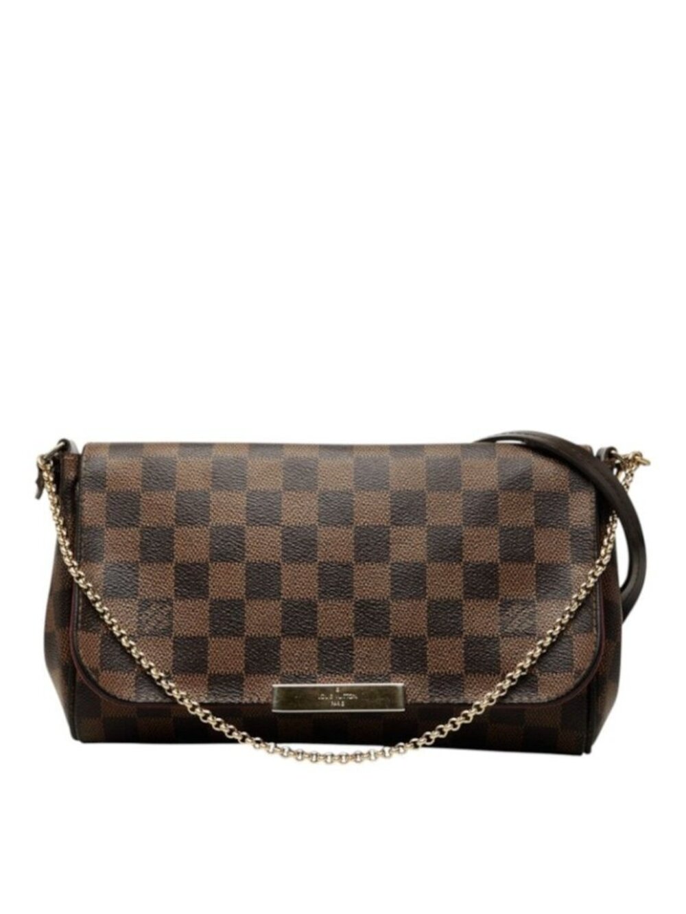 Louis Vuitton Damier Favorite MM Chain 2-Way Shoulder Bag Brown Leather